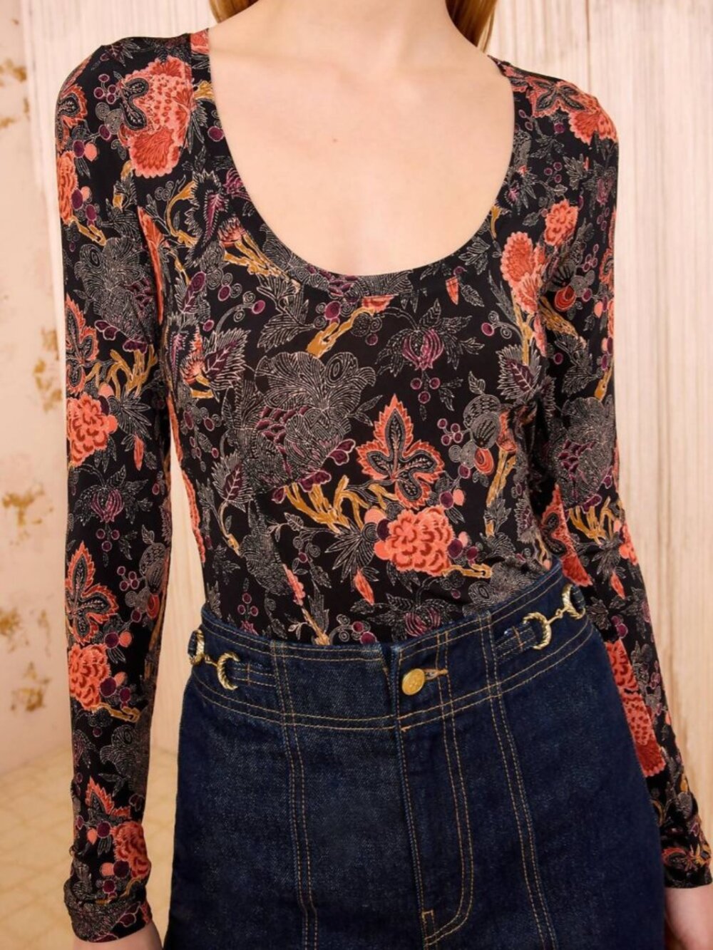 Ulla Johnson - Aris Jersey Long Sleeve U-neck Top. Color: Night Lily